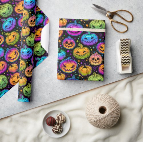 Bright Multicolored Halloween Pumpkin Pattern Wrapping Paper
