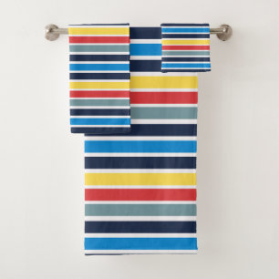 Bright multicolored horizontal stripes. bath towel set