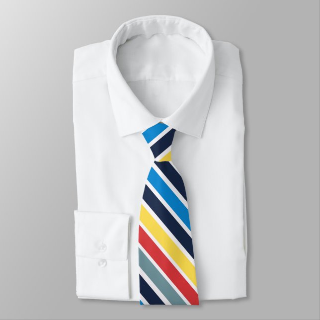 Bright multicolored horizontal stripes. neck tie (Tied)