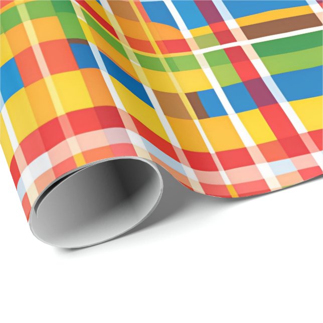 Bright Multicolored Plaid Abstract Pattern Wrapping Paper (Roll Corner)