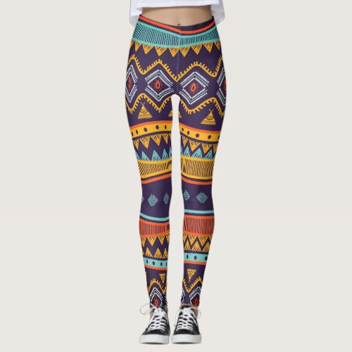 Bright Multicolors Boho Tribal Pattern Leggings