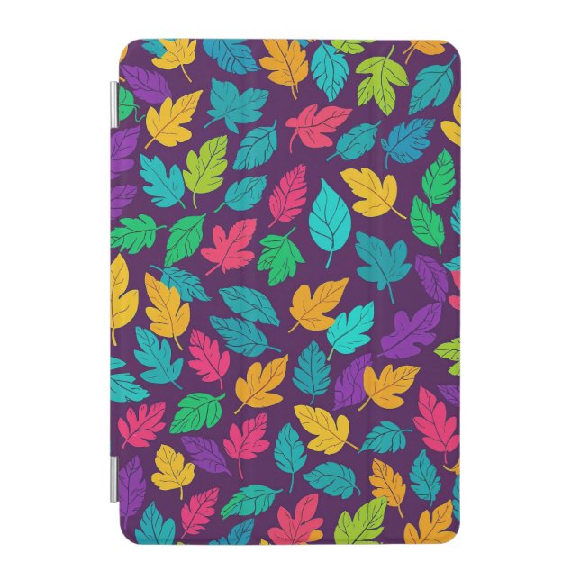 Bright Multicoloured Leaf Pattern Dark Background iPad Mini Cover (Front)
