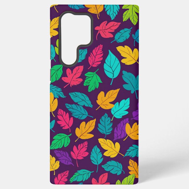 Bright Multicoloured Leaf Pattern Dark Background Samsung Galaxy Case (Back)