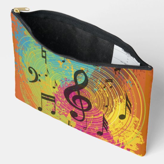 Bright Music Notes on Explosion of Color Accessory Pouch