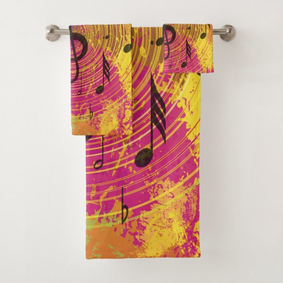 Bright Music Notes on Explosion of Color Bath Towel Set
