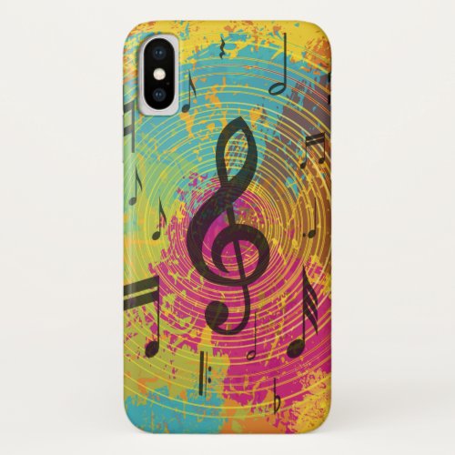 Bright Music Notes on Explosion of Color iPhone XS Case