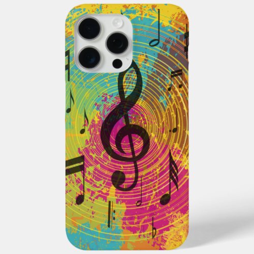 Bright Music Notes on Explosion of Color iPhone 15 Pro Max Case