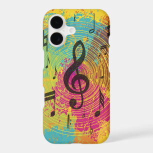 Bright Music Notes on Explosion of Color iPhone 17 Case