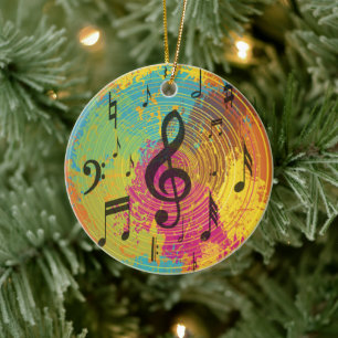Bright Music Notes on Explosion of Color Ceramic Ornament