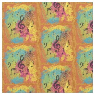 Bright Music Notes on Explosion of Color Fabric