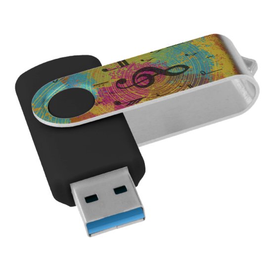 Bright Music Notes on Explosion of Color Flash Drive