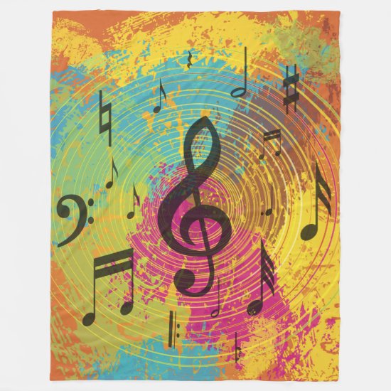 Bright Music Notes on Explosion of Color Fleece Blanket