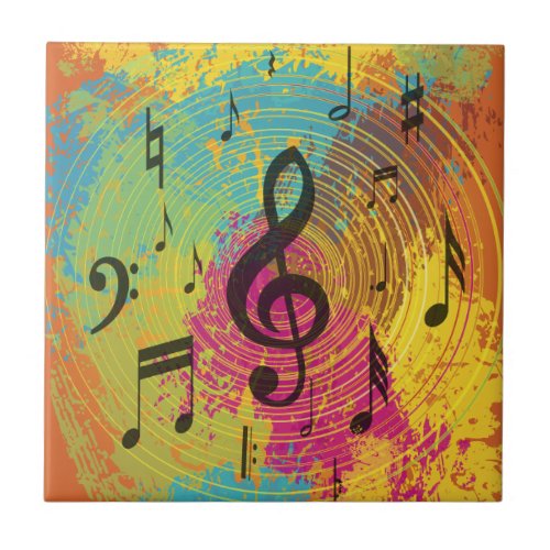 Bright Music Notes on Explosion of Color Tile