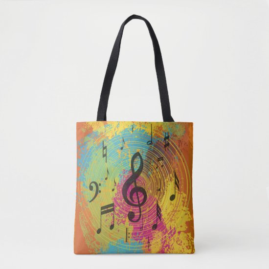 Bright Music Notes on Explosion of Color Tote Bag
