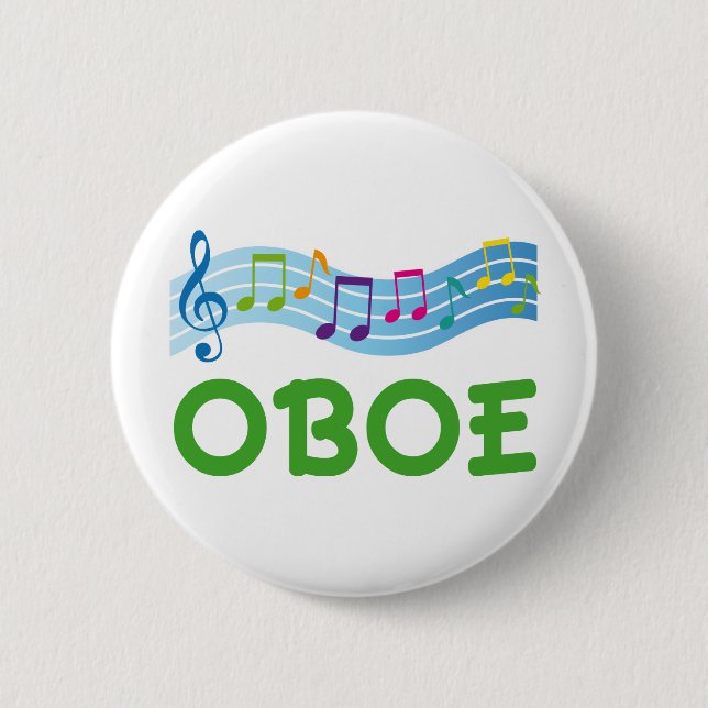 Bright Music Staff Oboe Gift Button (Front)