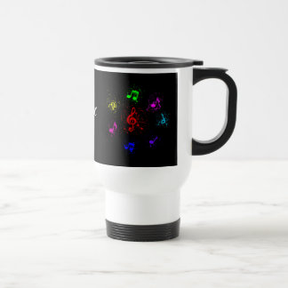 Bright musical notes with splashes of paint travel mug