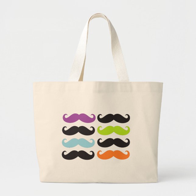 Bright Mustaches Large Tote Bag (Front)