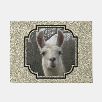 Bright N Sparkling Llama In Gold Champagne Doormat by PandaCatGallery at Zazzle