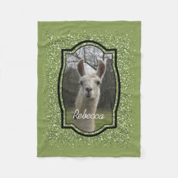 Bright N Sparkling Llama In Green Fleece Blanket by PandaCatGallery at Zazzle