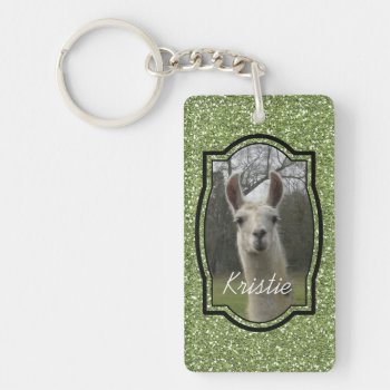 Bright N Sparkling Llama In Green Keychain by PandaCatGallery at Zazzle