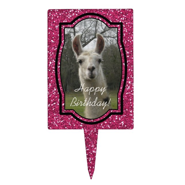 Bright N Sparkling Llama in Hot Pink Cake Topper (Front)