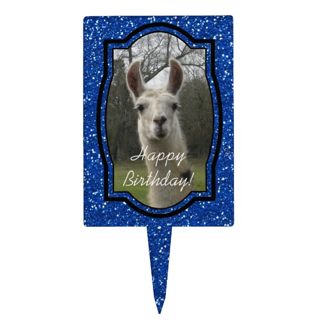 Bright N Sparkling Llama in Royal Blue Cake Topper (Front)