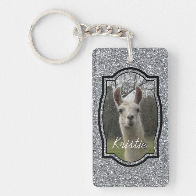 Bright N Sparkling Llama in Silver Keychain (Front)