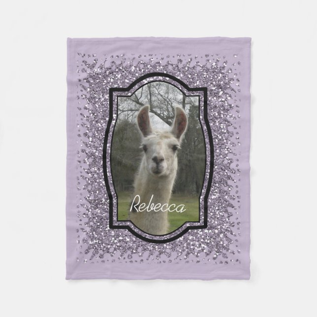 Bright N Sparkling Llama in Smokey Lavender Fleece Blanket (Front)