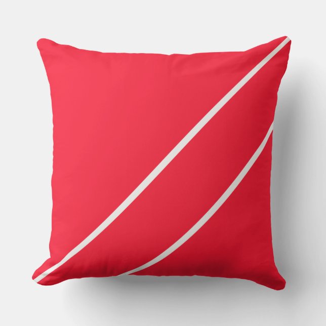 Bright Nautical Red White Diagonal Accent Stripes Outdoor Pillow (Front)