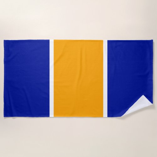 Bright Nautical Yellow Blue White Racing Stripes Beach Towel