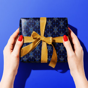 Bright Navy and Gold Starlight Design Wrapping Paper