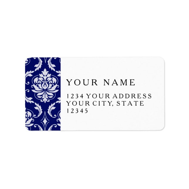 Bright Navy Blue Damask Pattern Label (Front)