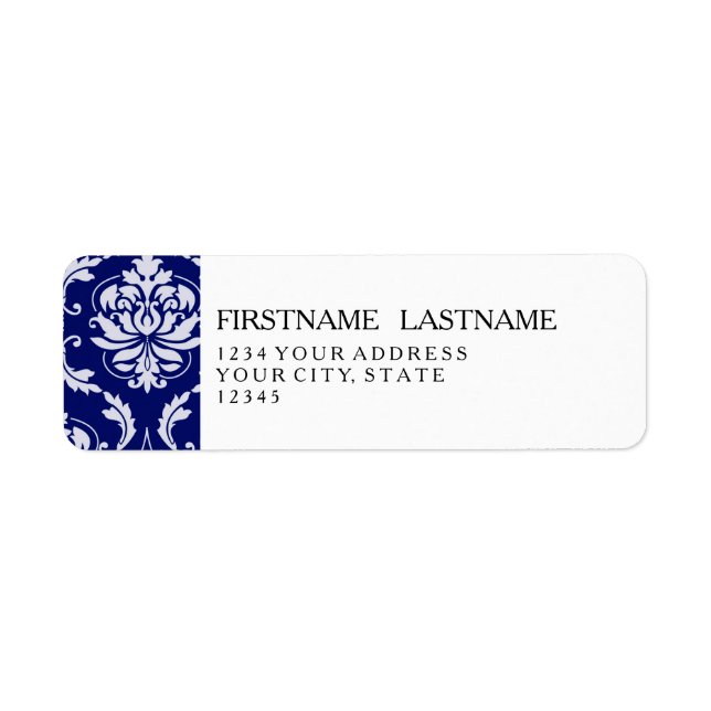 Bright Navy Blue Damask Pattern Label (Front)