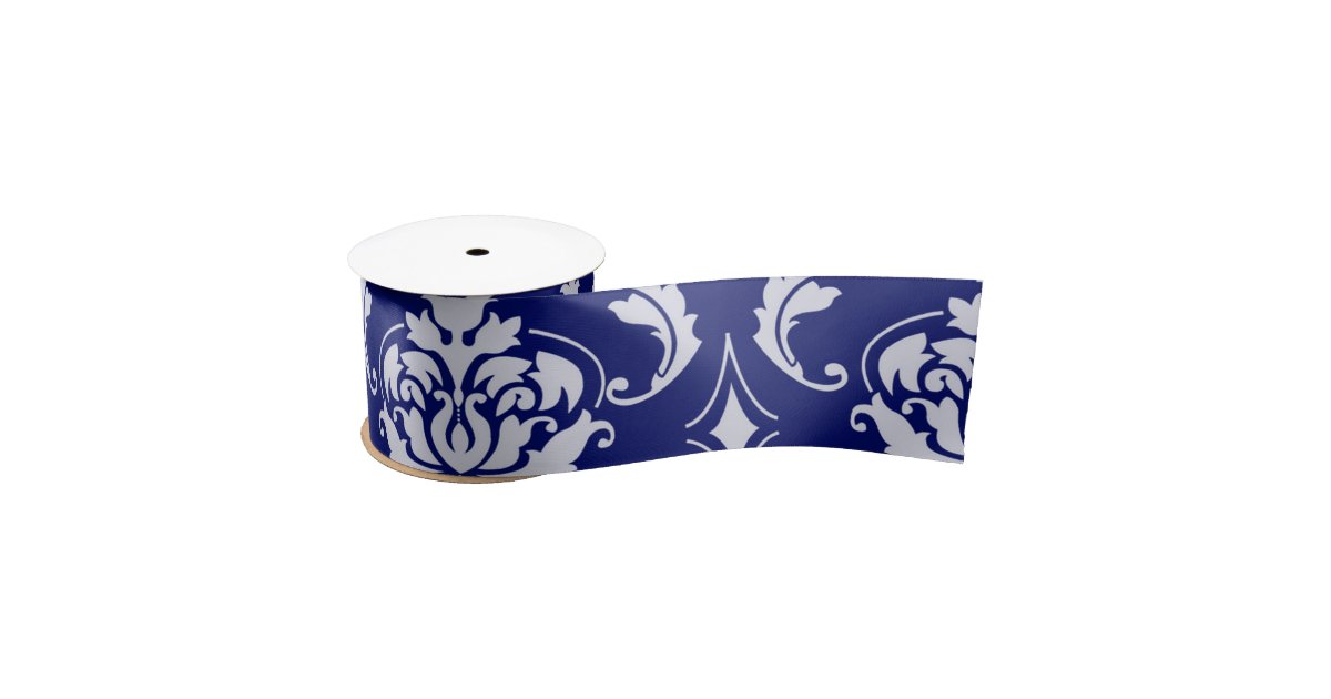 Bright Navy Blue Damask Pattern Satin Ribbon Zazzle