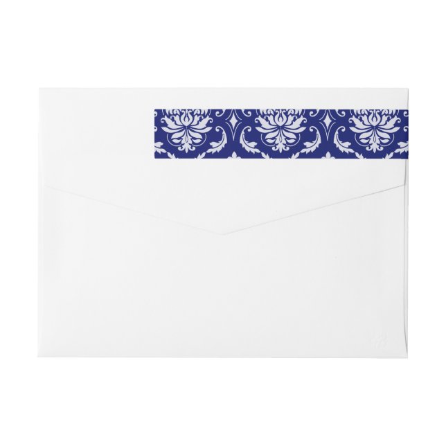 Bright Navy Blue Damask Pattern Wrap Around Label (Back)