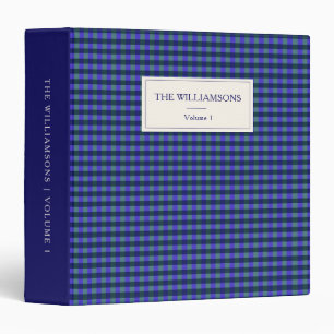 Bright Navy Blue Gingham Personalized Family Photo 3 Ring Binder