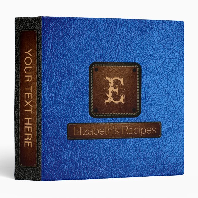 Bright Navy Blue Leather Elegant Monogram Binder (Front/Spine)