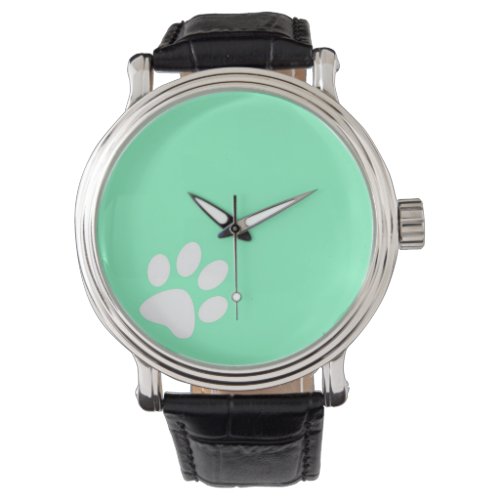 bright neon blue green teal animal paw print watch