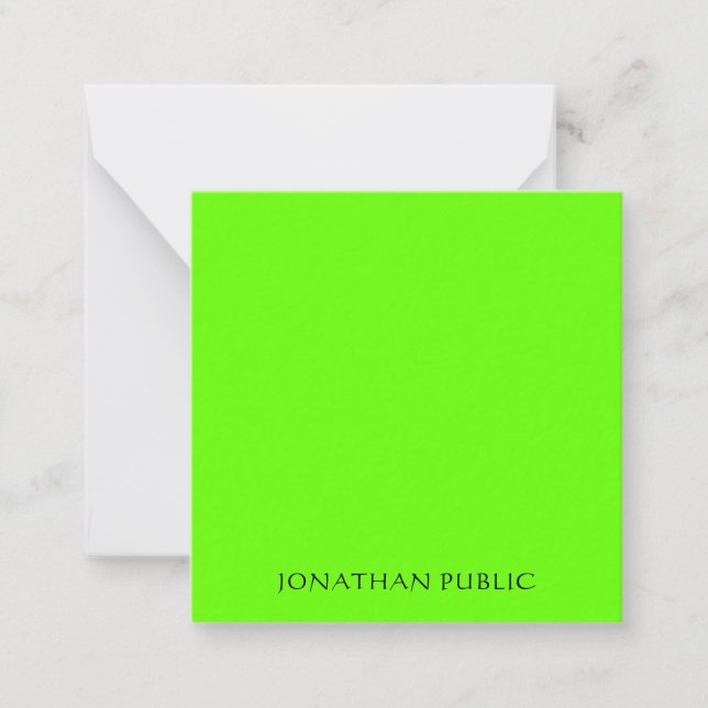 Bright Neon Brilliant Green Color Calligraphed Note Card (Front)
