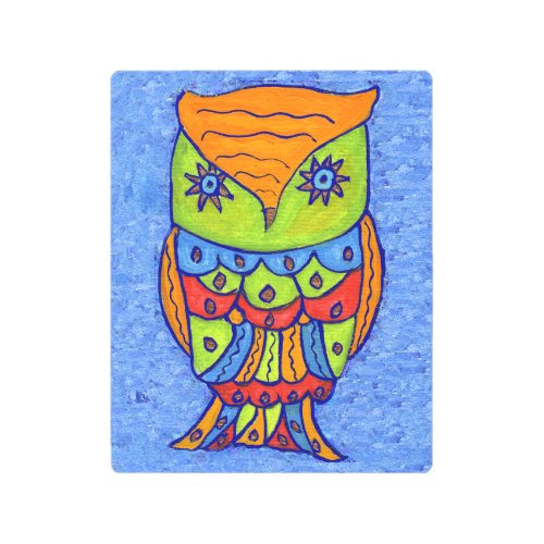 Bright Neon Colored Abstract Owl Blue Star eyes Metal Print