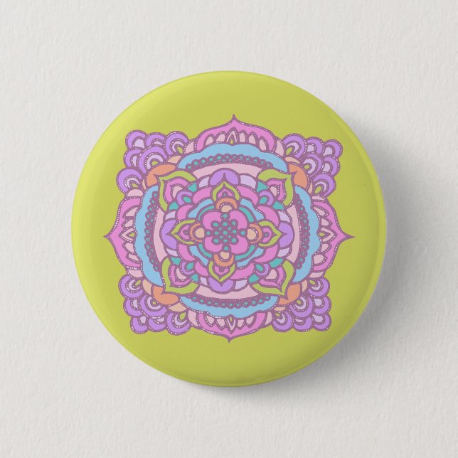 Bright Neon Colorful Tracery Ornament Button (Front)