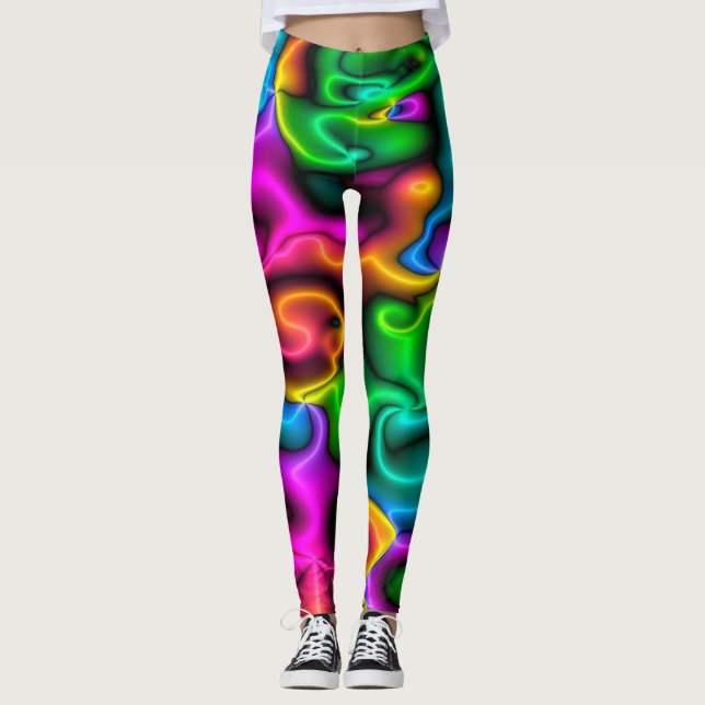 Bright Neon Colors Pattern Leggings (Front)