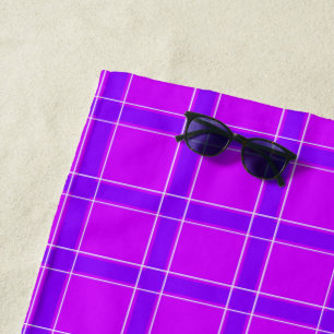 Bright neon crimson checkered pattern Throw Pillow Beach Towel