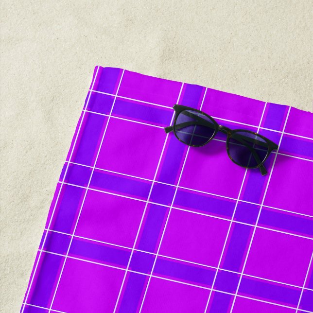 Bright neon crimson checkered pattern Throw Pillow Beach Towel (In Situ)