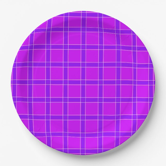 Bright neon crimson checkered pattern Throw Pillow Paper Plates (Front)