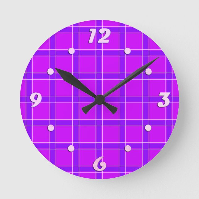 Bright neon crimson checkered pattern Throw Pillow Round Clock (Front)