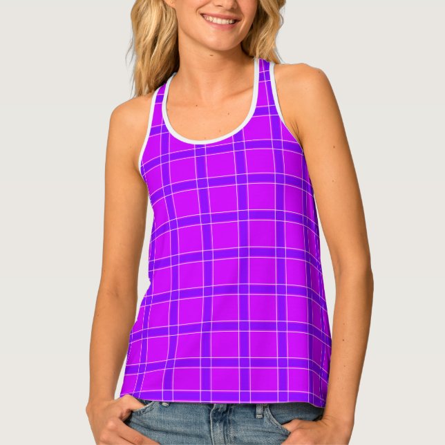 Bright neon crimson checkered pattern Throw Pillow Tank Top (Front)