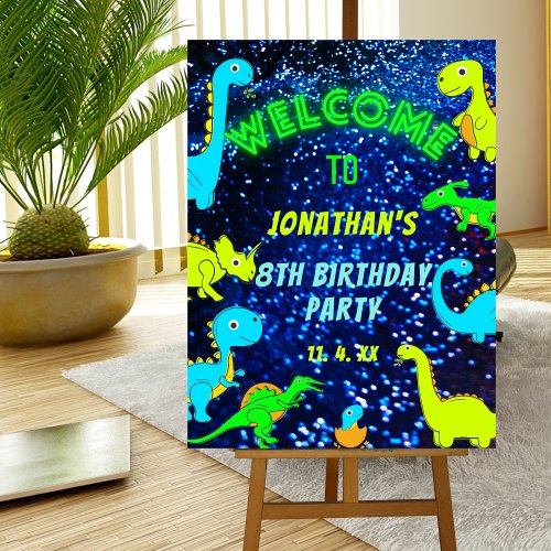 Bright Neon Dinosaurs Boys Party Welcome Sign