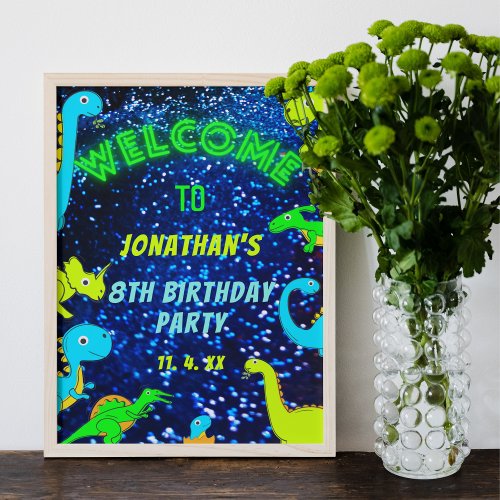 Bright Neon Dinosaurs Boys Party Welcome Sign