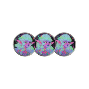 Bright Neon Fantasy Elf Anime Girl Golf Ball Marker